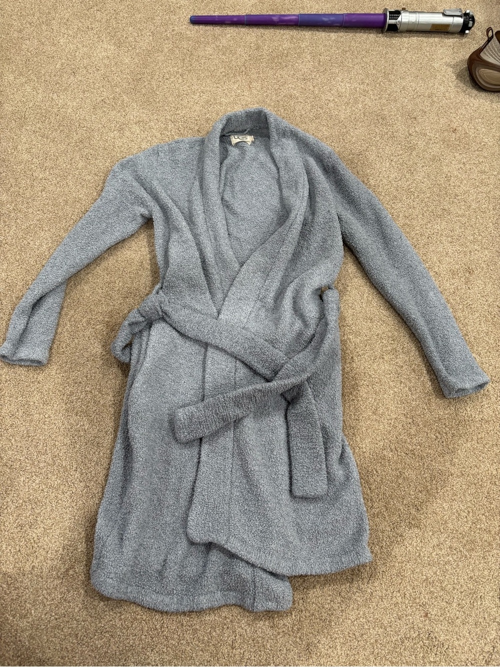 UGG Heather Gray Plush Shawl-Collar Robe with Self-Tie Belt